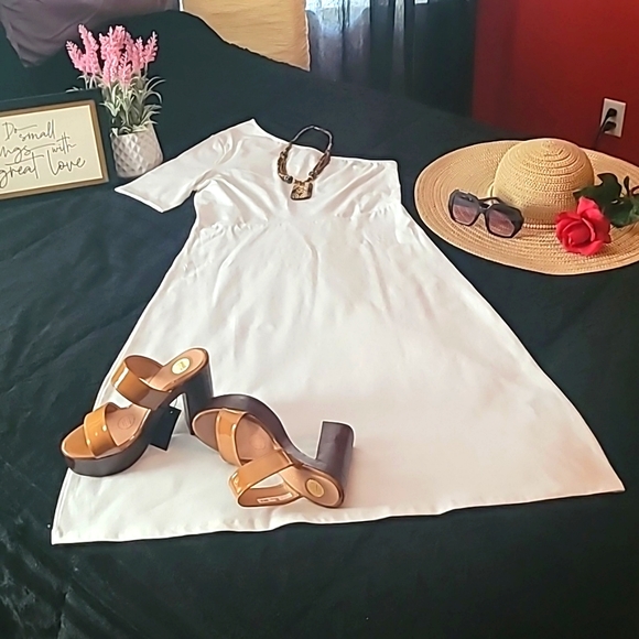 Off The Shoulder White Dress Resortwear Vacation Office Wear Business Casual - Picture 9 of 9